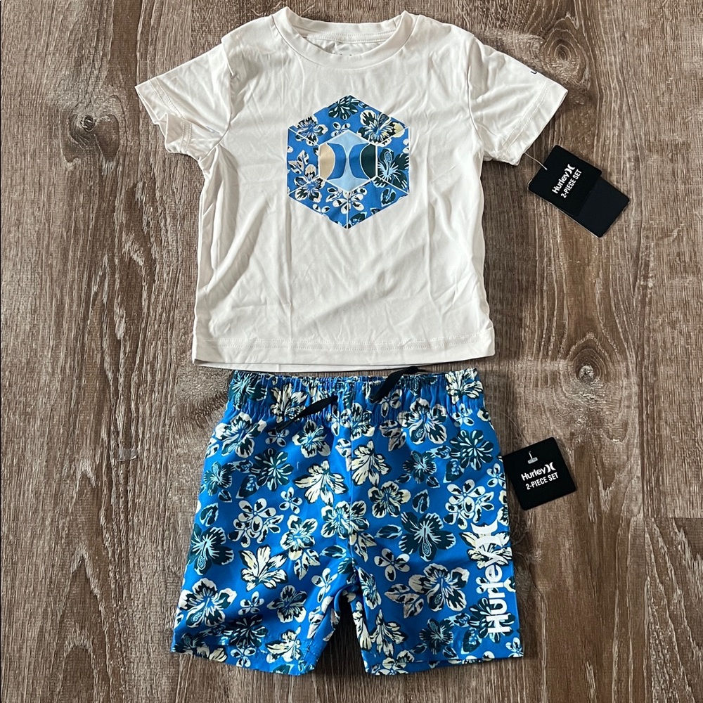 Hurley Short Sleeve Rash Guard and Shorts Swim Set size 2T